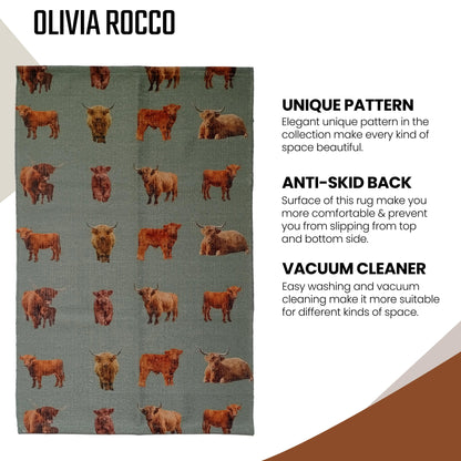 Animal Printed Rug Highland Cow Modern Non-Slip Soft Durable Floor Rug for Living Room Bedroom Hallway & Office by OLIVIA ROCCO 60 x 90 CM / HIGHLAND COW Rugs