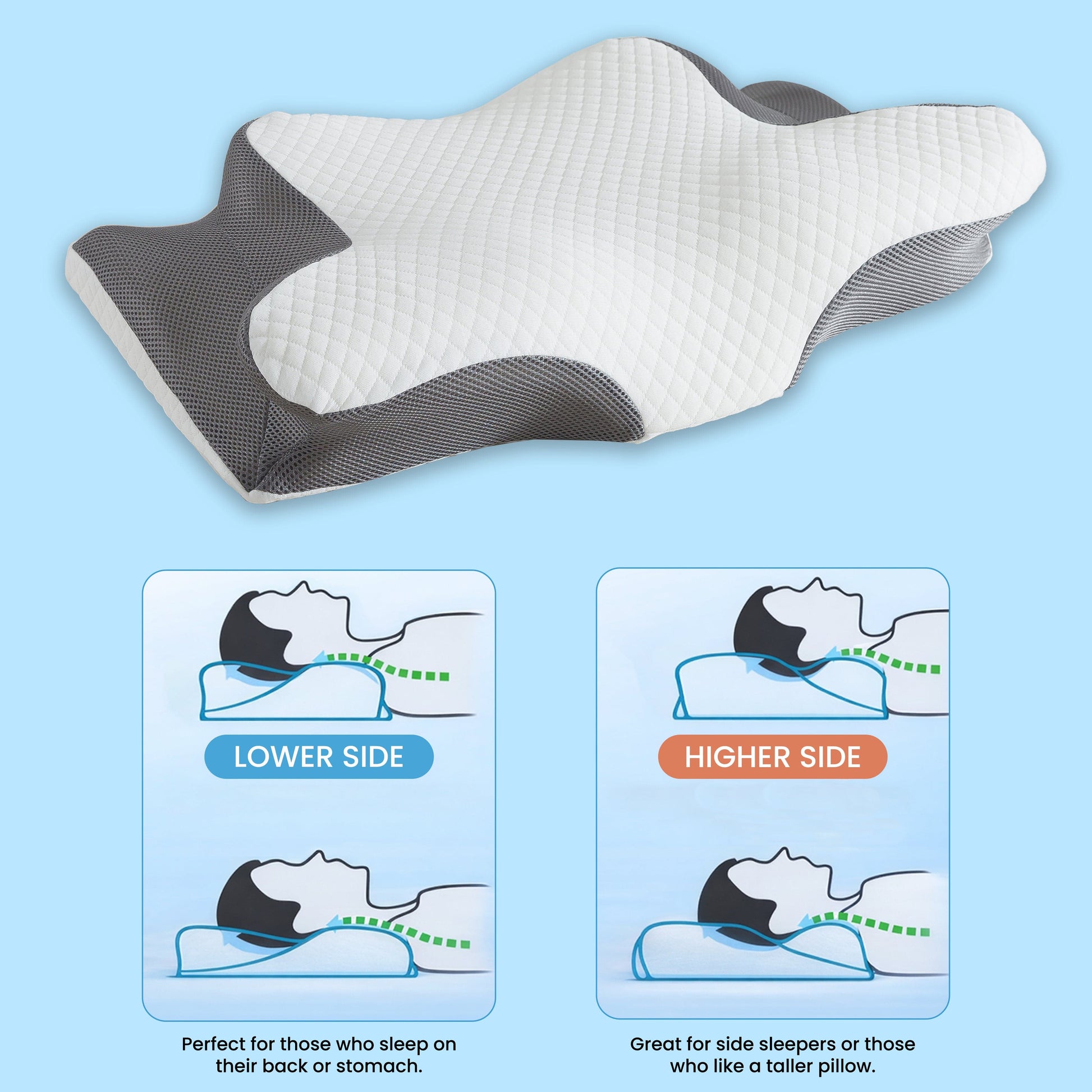 Anti Snore Memory Foam Pillow Orthopedic Supportive Neck Ergonomic side sleeper pillows 63 x 38 cm by OLIVIA ROCCO 60 x 38 CM Pillows