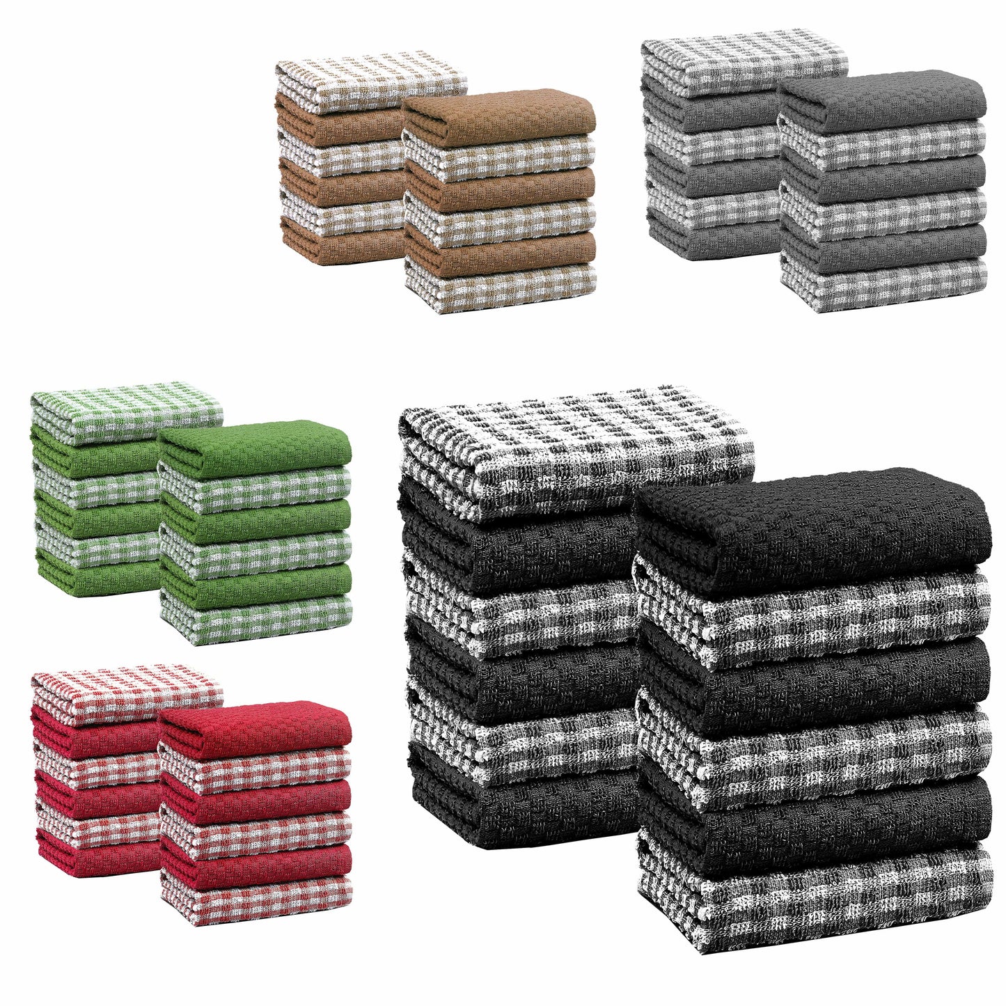 Ascot Check Terry Tea Towels 100% Cotton for Kitchen Super Absorbent Dish Cloths Soft Durable by OLIVIA ROCCO 12 PACK / BLACK Tea Towel