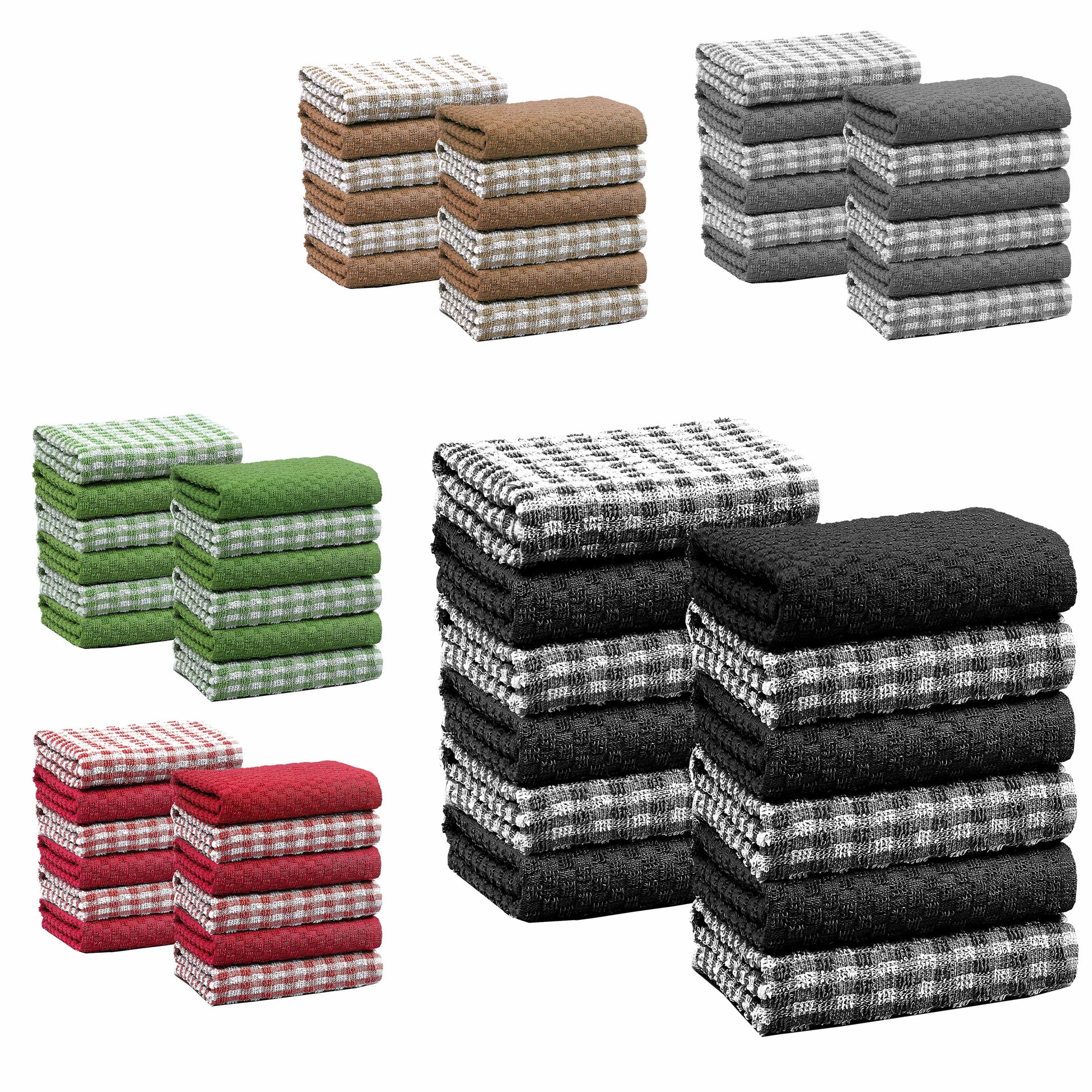 Ascot Check Terry Tea Towels 100% Cotton for Kitchen Super Absorbent Dish Cloths Soft Durable by OLIVIA ROCCO 12 PACK / BLACK Tea Towel