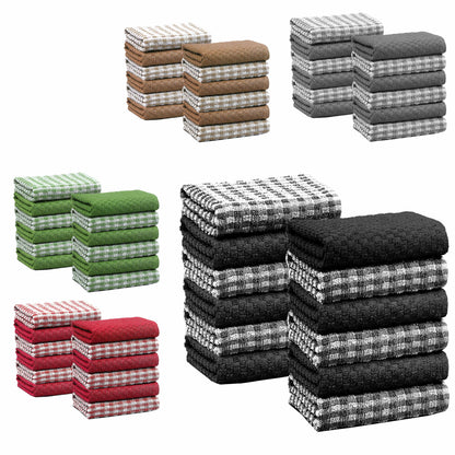 Ascot Check Terry Tea Towels 100% Cotton for Kitchen Super Absorbent Dish Cloths Soft Durable by OLIVIA ROCCO 12 PACK / BLACK Tea Towel