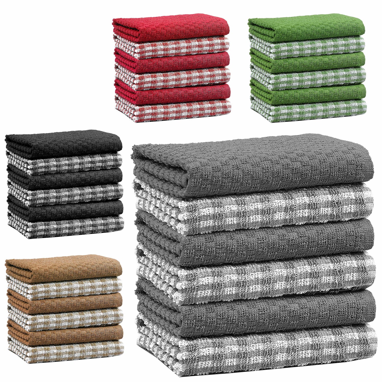 Ascot Check Terry Tea Towels 100% Cotton for Kitchen Super Absorbent Dish Cloths Soft Durable by OLIVIA ROCCO 6 PACK / BLACK Tea Towel
