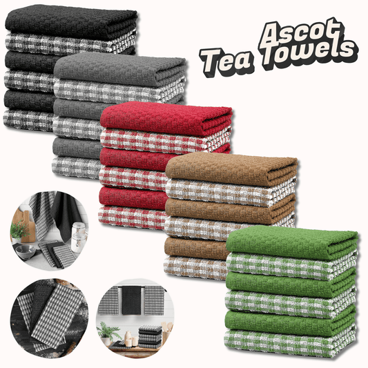 Ascot Check Terry Tea Towels 100% Cotton for Kitchen Super Absorbent Dish Cloths Soft Durable by OLIVIA ROCCO Tea Towel