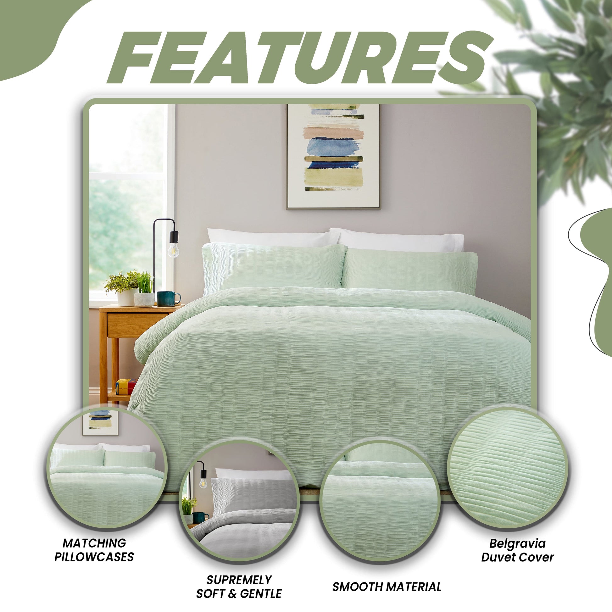 Belgravia Sage Green Cotton Rich Duvet Cover Set with Pillowcases Soft Easy Care Modern Quilt Bedding Bed Linen Set by OLIVIA ROCCO Duvet Cover