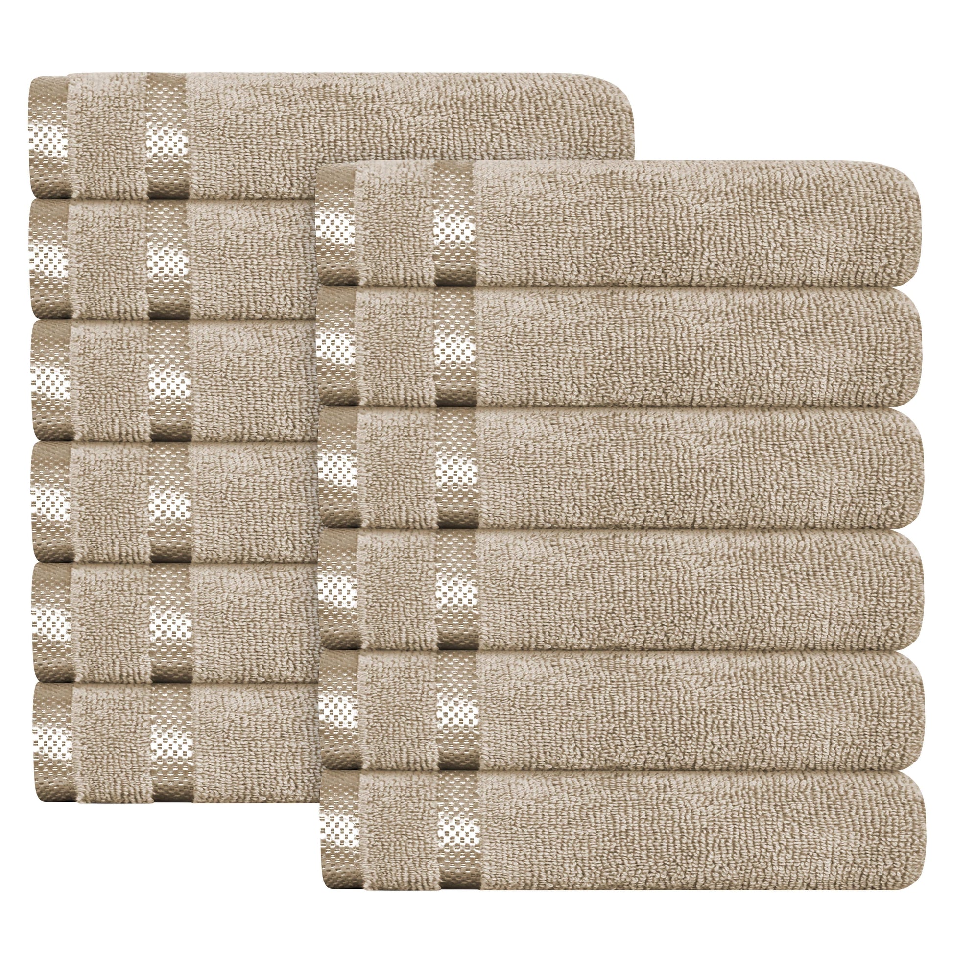 Belmont Viscose Stripe Beige Towels 100% Cotton Hotel Quality Super Absorbent 10 Piece Bale Set, 4 Hand Towel & 12 Face Cloths by OLIVIA ROCCO 12 PK FACE CLOTHS / BEIGE OLIVIA ROCCO Towels