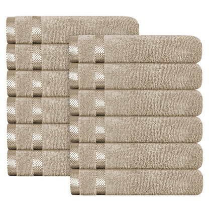 Belmont Viscose Stripe Beige Towels 100% Cotton Hotel Quality Super Absorbent 10 Piece Bale Set, 4 Hand Towel & 12 Face Cloths by OLIVIA ROCCO 12 PK FACE CLOTHS / BEIGE OLIVIA ROCCO Towels