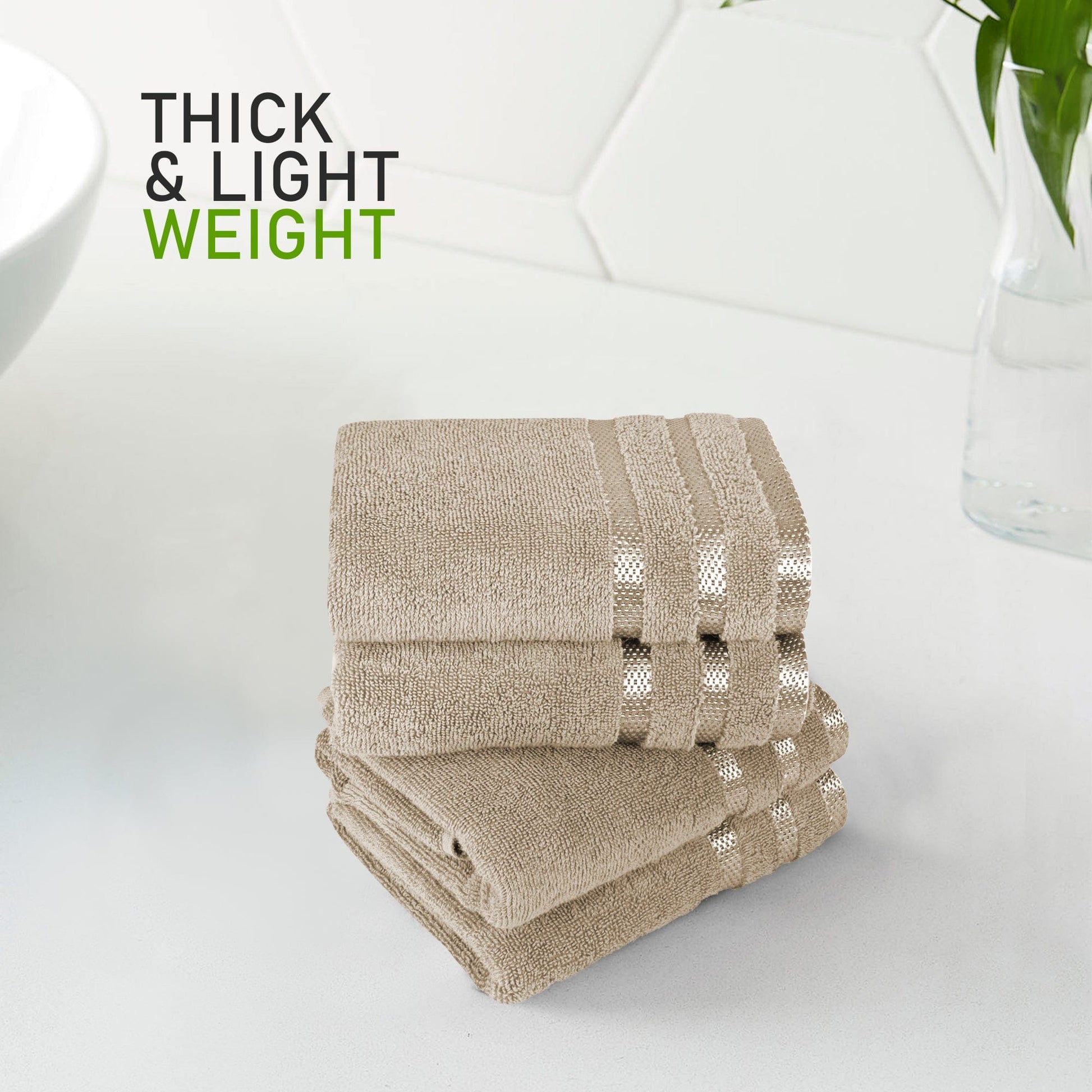Belmont Viscose Stripe Beige Towels 100% Cotton Hotel Quality Super Absorbent 10 Piece Bale Set, 4 Hand Towel & 12 Face Cloths by OLIVIA ROCCO OLIVIA ROCCO Towels