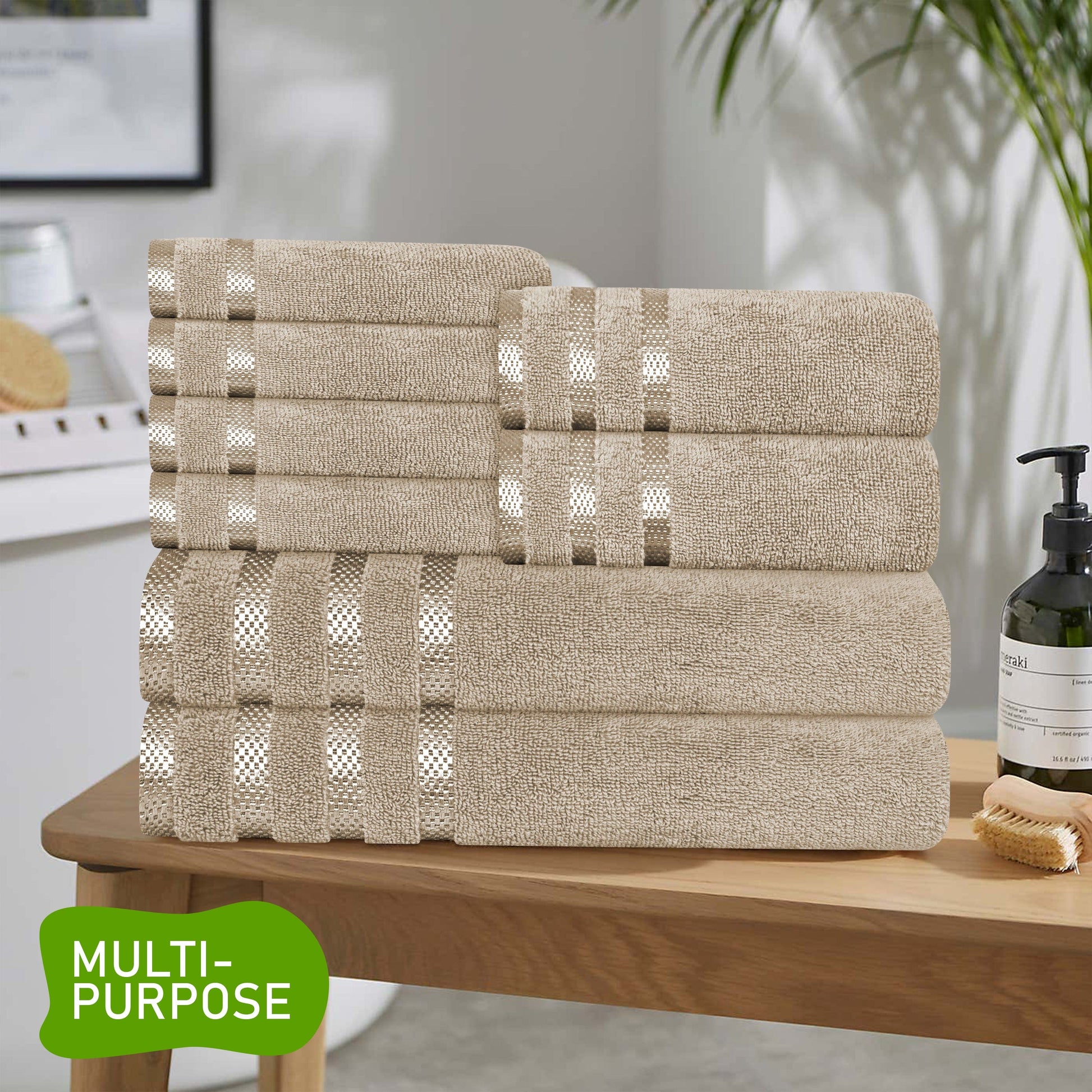 Belmont Viscose Stripe Beige Towels 100% Cotton Hotel Quality Super Absorbent 10 Piece Bale Set, 4 Hand Towel & 12 Face Cloths by OLIVIA ROCCO OLIVIA ROCCO Towels