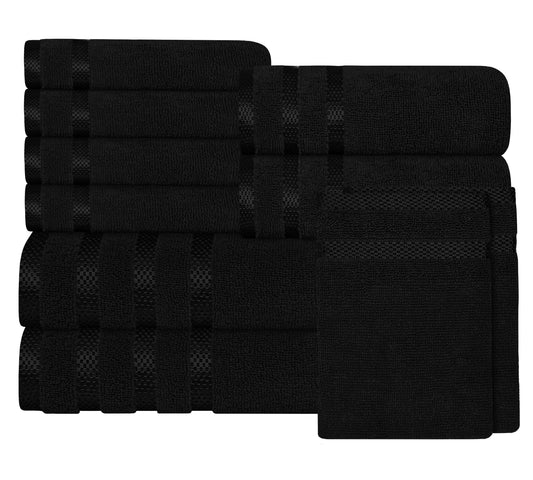 Belmont Viscose Stripe Black Towels 100% Cotton Hotel Quality Super Absorbent 10 Piece Bale Set, 4 Hand Towel & 12 Face Cloths by OLIVIA ROCCO 10 PK TOWEL BALE / BLACK OLIVIA ROCCO Towels