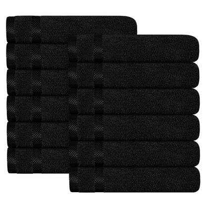 Belmont Viscose Stripe Black Towels 100% Cotton Hotel Quality Super Absorbent 10 Piece Bale Set, 4 Hand Towel & 12 Face Cloths by OLIVIA ROCCO 12 PK FACE CLOTHS / BLACK OLIVIA ROCCO Towels