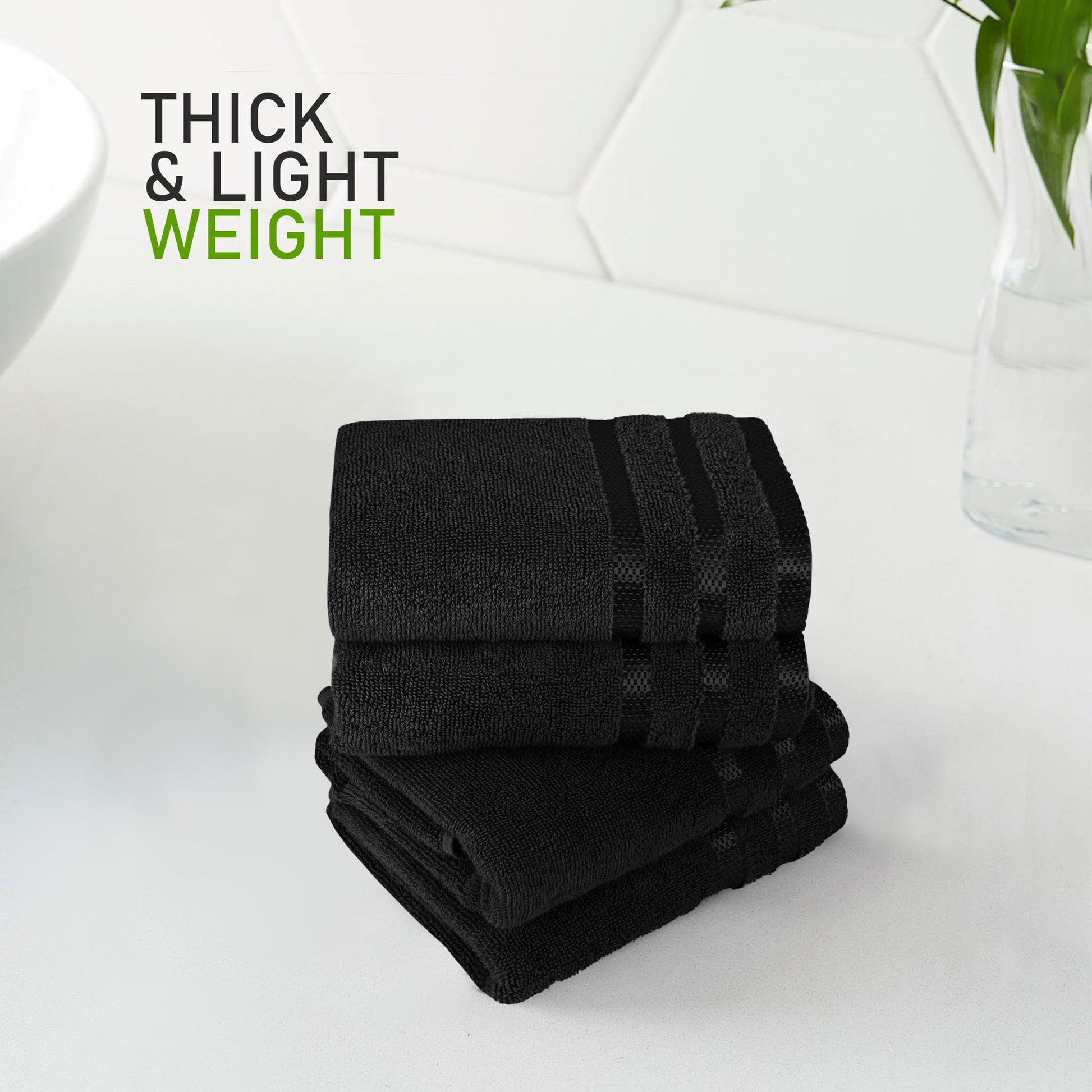 Belmont Viscose Stripe Black Towels 100% Cotton Hotel Quality Super Absorbent 10 Piece Bale Set, 4 Hand Towel & 12 Face Cloths by OLIVIA ROCCO OLIVIA ROCCO Towels