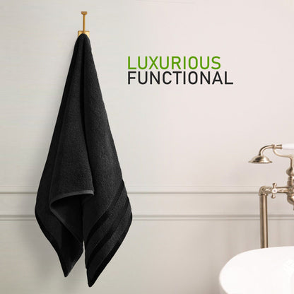 Belmont Viscose Stripe Black Towels 100% Cotton Hotel Quality Super Absorbent 10 Piece Bale Set, 4 Hand Towel & 12 Face Cloths by OLIVIA ROCCO OLIVIA ROCCO Towels