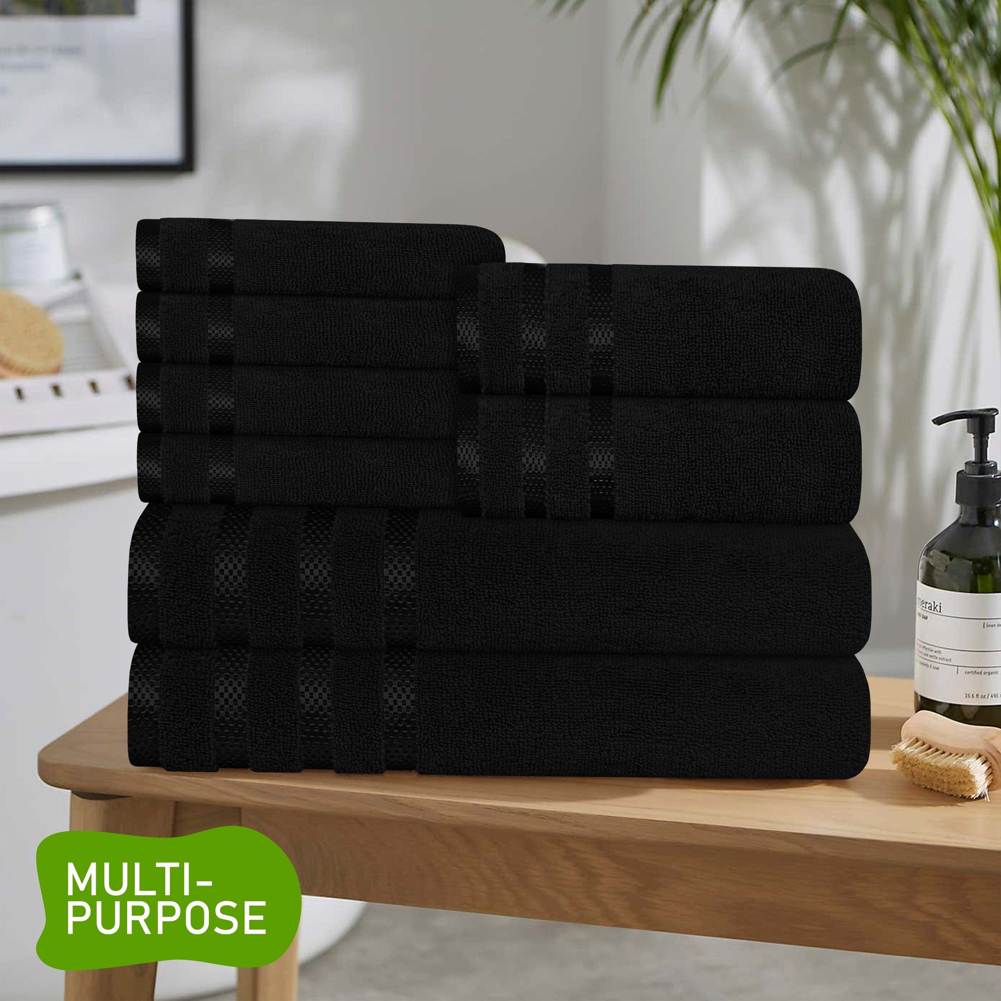 Belmont Viscose Stripe Black Towels 100% Cotton Hotel Quality Super Absorbent 10 Piece Bale Set, 4 Hand Towel & 12 Face Cloths by OLIVIA ROCCO OLIVIA ROCCO Towels