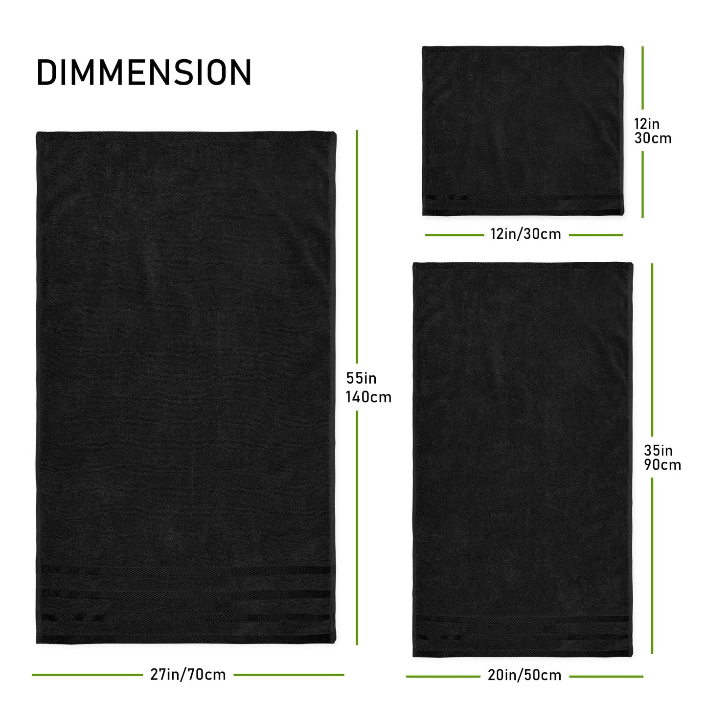 Belmont Viscose Stripe Black Towels 100% Cotton Hotel Quality Super Absorbent 10 Piece Bale Set, 4 Hand Towel & 12 Face Cloths by OLIVIA ROCCO OLIVIA ROCCO Towels