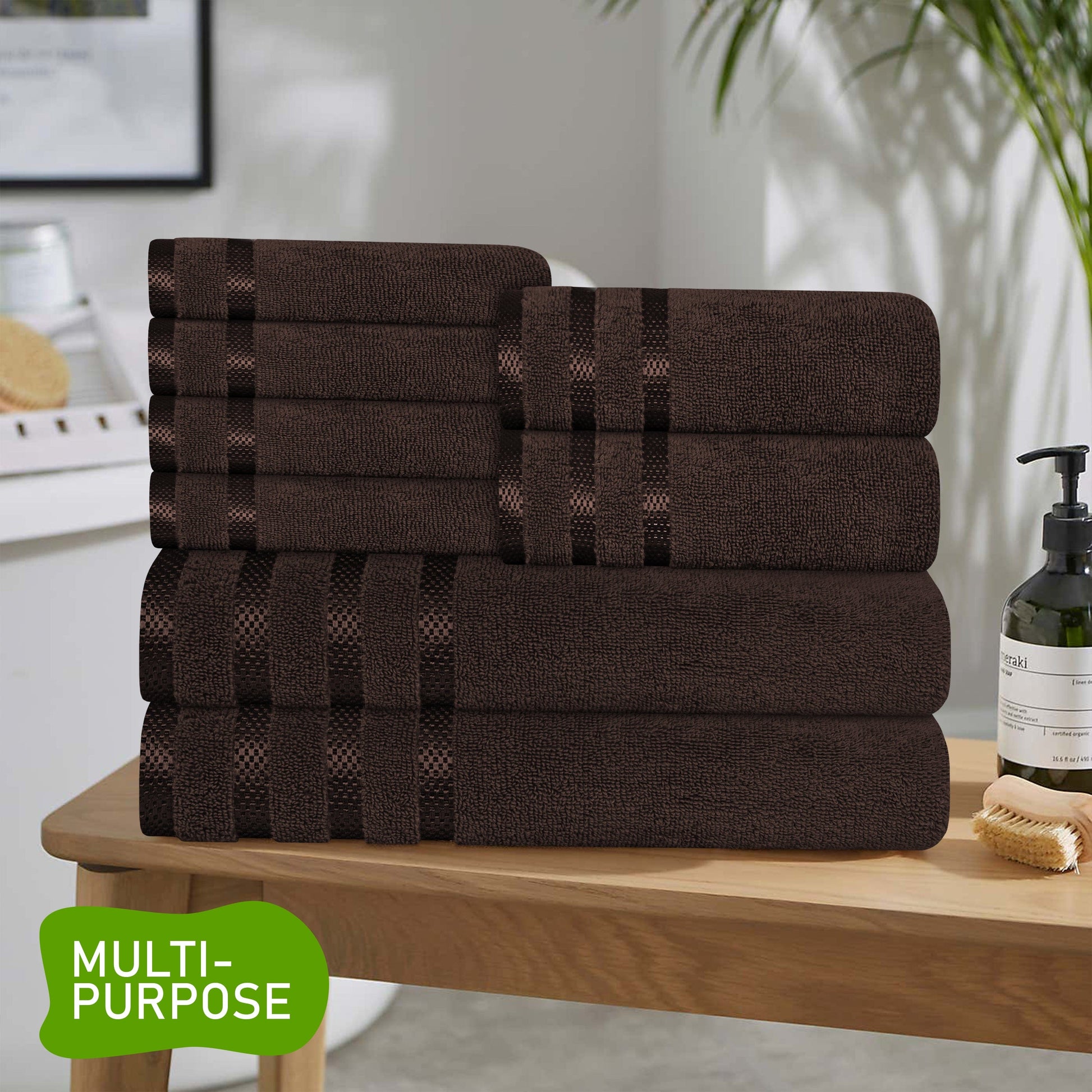 Belmont Viscose Stripe Brown Towels 100% Cotton Hotel Quality Super Absorbent 10 Piece Bale Set, 4 Hand Towel & 12 Face Cloths by OLIVIA ROCCO OLIVIA ROCCO Towels