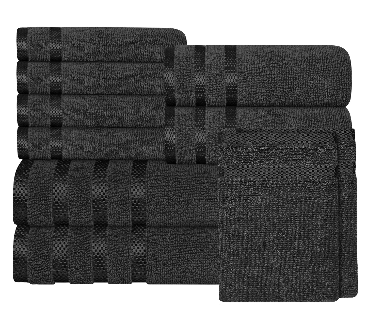 Belmont Viscose Stripe Grey Towels 100% Cotton Hotel Quality Super Absorbent 10 Piece Bale Set, 4 Hand Towel & 12 Face Cloths by OLIVIA ROCCO 10 PK TOWEL BALE / GREY Towels