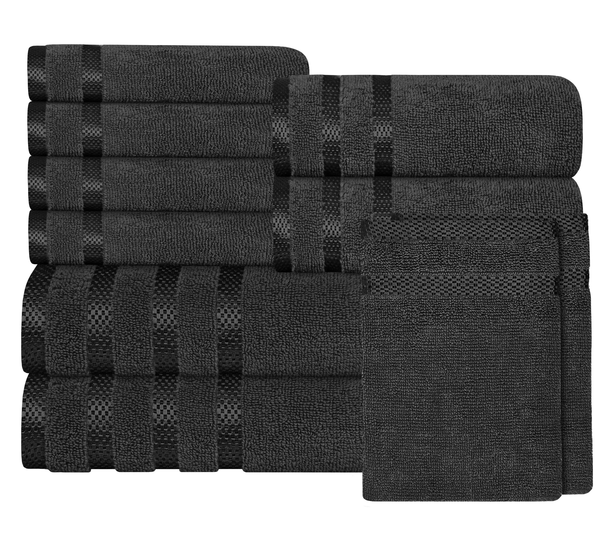 Belmont Viscose Stripe Grey Towels 100% Cotton Hotel Quality Super Absorbent 10 Piece Bale Set, 4 Hand Towel & 12 Face Cloths by OLIVIA ROCCO 10 PK TOWEL BALE / GREY Towels