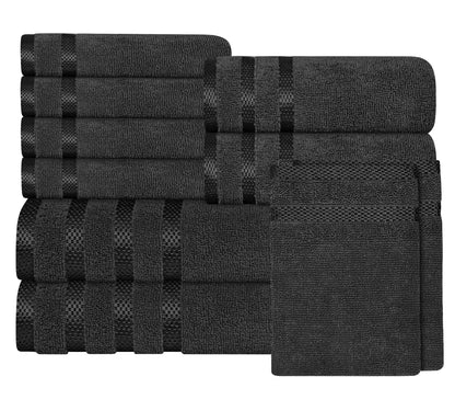 Belmont Viscose Stripe Grey Towels 100% Cotton Hotel Quality Super Absorbent 10 Piece Bale Set, 4 Hand Towel & 12 Face Cloths by OLIVIA ROCCO 10 PK TOWEL BALE / GREY Towels