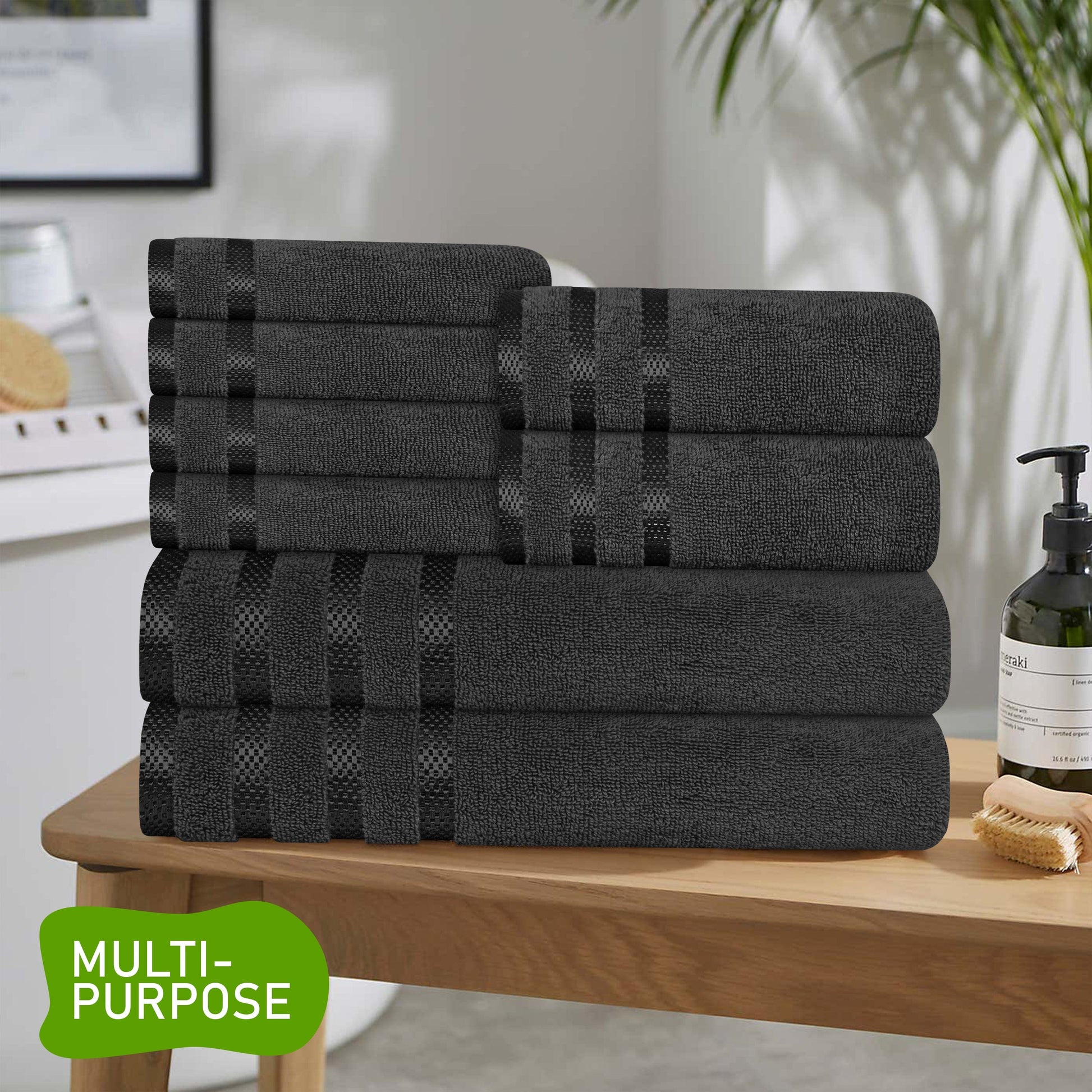 Belmont Viscose Stripe Grey Towels 100% Cotton Hotel Quality Super Absorbent 10 Piece Bale Set, 4 Hand Towel & 12 Face Cloths by OLIVIA ROCCO Towels