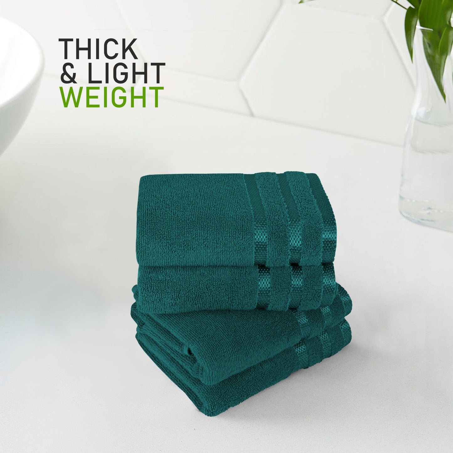 Belmont Viscose Stripe Jade Green Towels 100% Cotton Hotel Quality Super Absorbent 10 Piece Bale Set, 4 Hand Towel & 12 Face Cloths by OLIVIA ROCCO OLIVIA ROCCO Towels