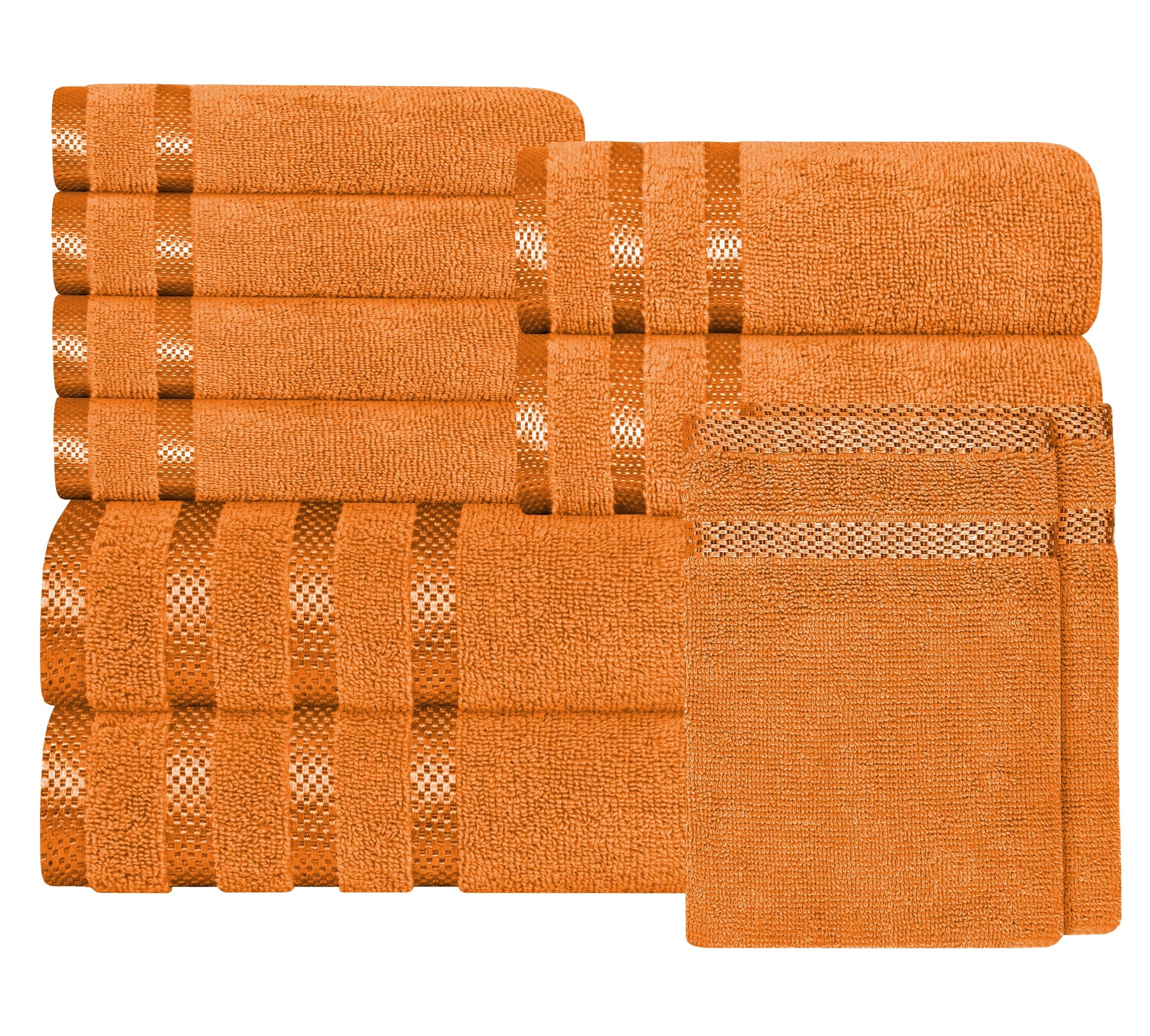 Belmont Viscose Stripe Orange Towels 100% Cotton Hotel Quality Super Absorbent 10 Piece Bale Set, 4 Hand Towel & 12 Face Cloths by OLIVIA ROCCO 10 PK TOWEL BALE / ORANGE OLIVIA ROCCO Towels