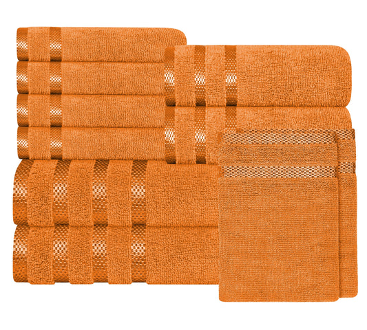 Belmont Viscose Stripe Orange Towels 100% Cotton Hotel Quality Super Absorbent 10 Piece Bale Set, 4 Hand Towel & 12 Face Cloths by OLIVIA ROCCO 10 PK TOWEL BALE / ORANGE OLIVIA ROCCO Towels