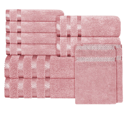 Belmont Viscose Stripe Pink Towels 100% Cotton Hotel Quality Super Absorbent 10 Piece Bale Set, 4 Hand Towel & 12 Face Cloths by OLIVIA ROCCO 10 PK TOWEL BALE / PINK OLIVIA ROCCO Towels