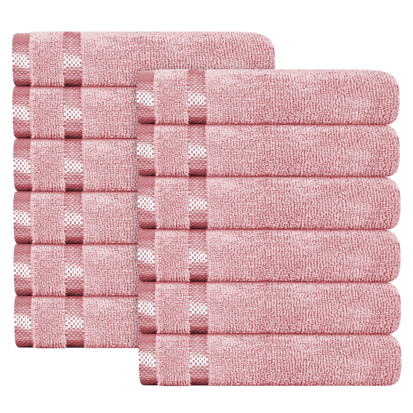 Belmont Viscose Stripe Pink Towels 100% Cotton Hotel Quality Super Absorbent 10 Piece Bale Set, 4 Hand Towel & 12 Face Cloths by OLIVIA ROCCO 12 PK FACE CLOTHS / PINK OLIVIA ROCCO Towels