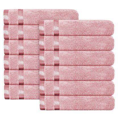 Belmont Viscose Stripe Pink Towels 100% Cotton Hotel Quality Super Absorbent 10 Piece Bale Set, 4 Hand Towel & 12 Face Cloths by OLIVIA ROCCO 12 PK FACE CLOTHS / PINK OLIVIA ROCCO Towels