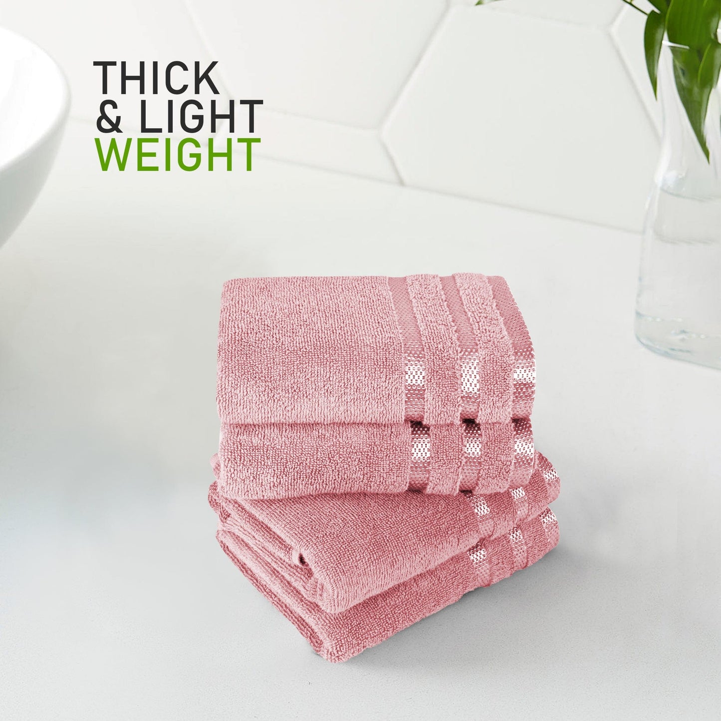 Belmont Viscose Stripe Pink Towels 100% Cotton Hotel Quality Super Absorbent 10 Piece Bale Set, 4 Hand Towel & 12 Face Cloths by OLIVIA ROCCO OLIVIA ROCCO Towels