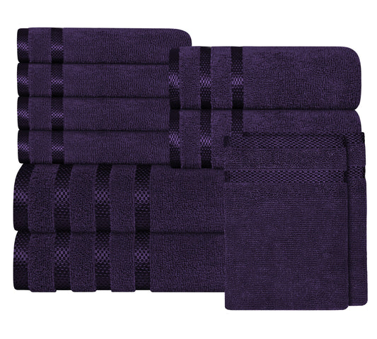 Belmont Viscose Stripe Purple Towels 100% Cotton Hotel Quality Super Absorbent 10 Piece Bale Set, 4 Hand Towel & 12 Face Cloths by OLIVIA ROCCO 10 PK TOWEL BALE / PURPLE OLIVIA ROCCO Towels