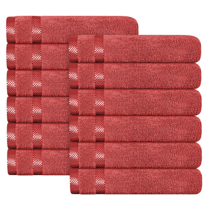 Belmont Viscose Stripe Red Towels 100% Cotton Hotel Quality Super Absorbent 10 Piece Bale Set, 4 Hand Towel & 12 Face Cloths by OLIVIA ROCCO 12 PK FACE CLOTHS / RED OLIVIA ROCCO Towels