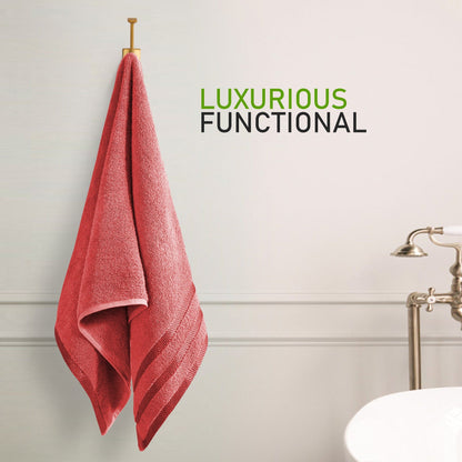 Belmont Viscose Stripe Red Towels 100% Cotton Hotel Quality Super Absorbent 10 Piece Bale Set, 4 Hand Towel & 12 Face Cloths by OLIVIA ROCCO OLIVIA ROCCO Towels