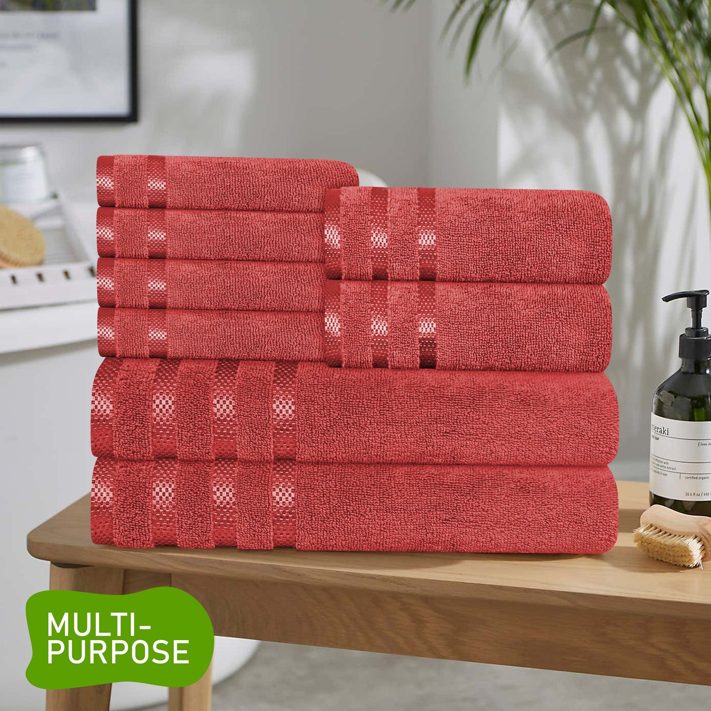Belmont Viscose Stripe Red Towels 100% Cotton Hotel Quality Super Absorbent 10 Piece Bale Set, 4 Hand Towel & 12 Face Cloths by OLIVIA ROCCO OLIVIA ROCCO Towels