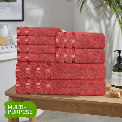 Belmont Viscose Stripe Red Towels 100% Cotton Hotel Quality Super Absorbent 10 Piece Bale Set, 4 Hand Towel & 12 Face Cloths by OLIVIA ROCCO OLIVIA ROCCO Towels