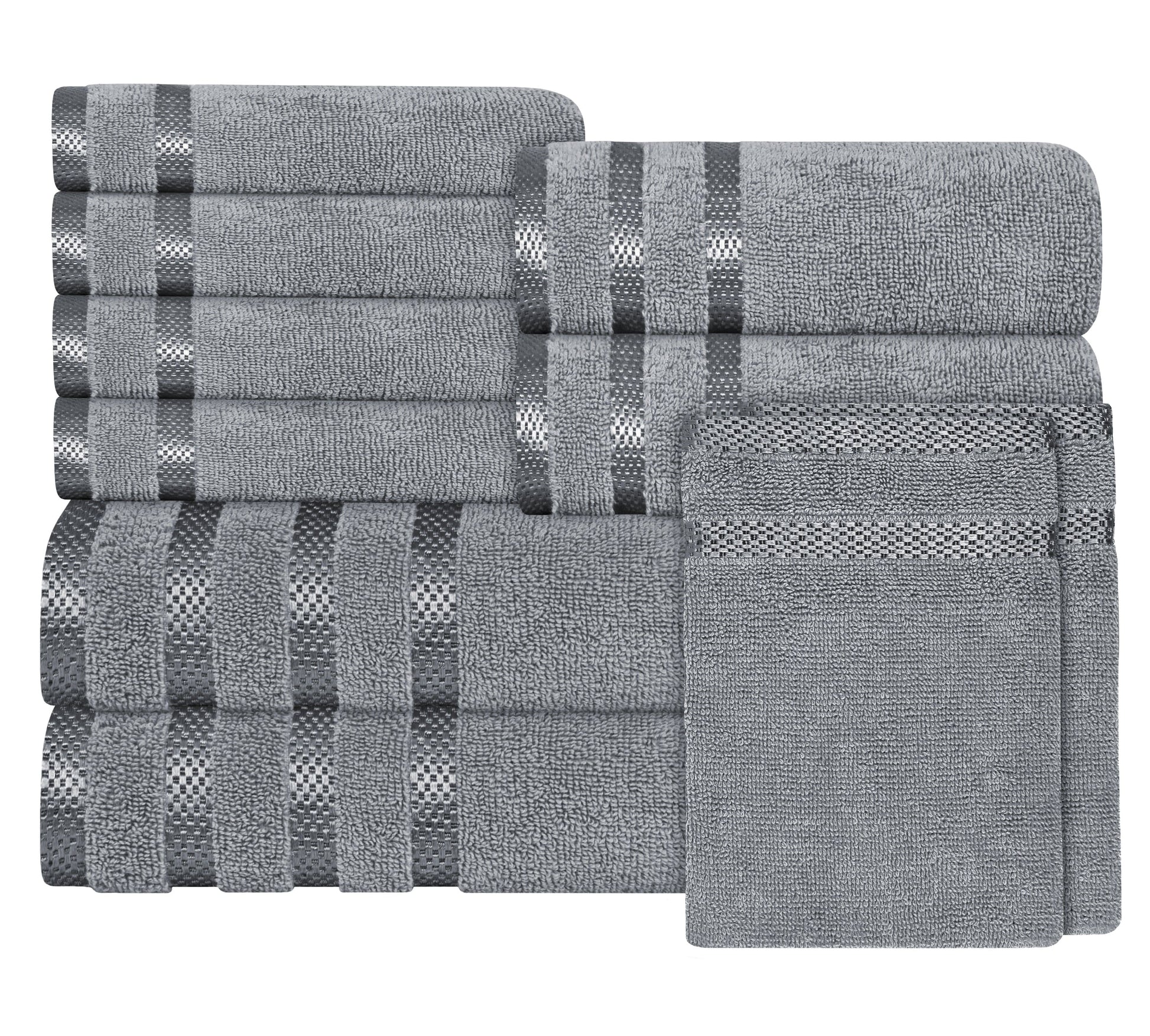 Belmont Viscose Stripe Silver Towels 100% Cotton Hotel Quality Super Absorbent 10 Piece Bale Set, 4 Hand Towel & 12 Face Cloths by OLIVIA ROCCO 10 PK TOWEL BALE / SILVER OLIVIA ROCCO Towels