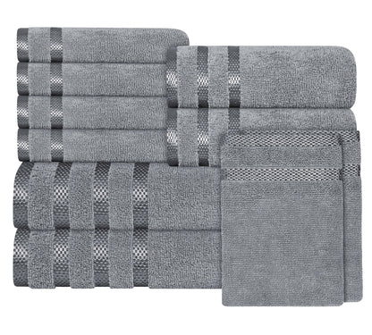 Belmont Viscose Stripe Silver Towels 100% Cotton Hotel Quality Super Absorbent 10 Piece Bale Set, 4 Hand Towel & 12 Face Cloths by OLIVIA ROCCO 10 PK TOWEL BALE / SILVER OLIVIA ROCCO Towels