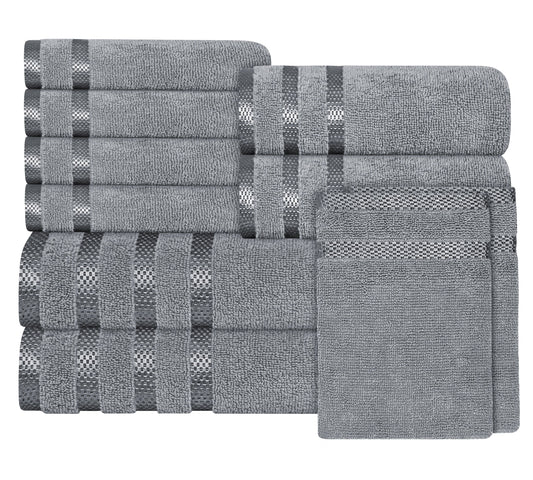 Belmont Viscose Stripe Silver Towels 100% Cotton Hotel Quality Super Absorbent 10 Piece Bale Set, 4 Hand Towel & 12 Face Cloths by OLIVIA ROCCO 10 PK TOWEL BALE / SILVER OLIVIA ROCCO Towels