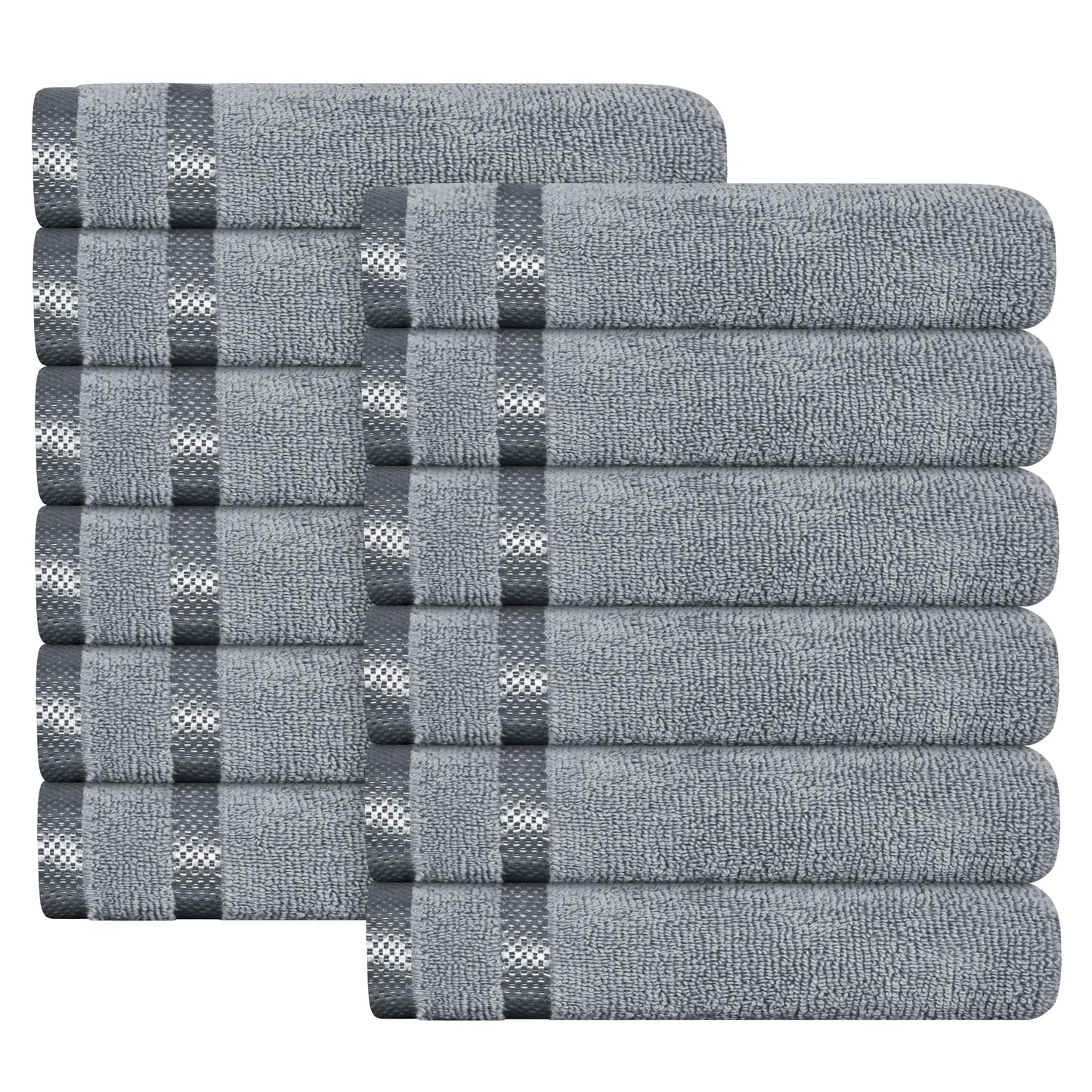 Belmont Viscose Stripe Silver Towels 100% Cotton Hotel Quality Super Absorbent 10 Piece Bale Set, 4 Hand Towel & 12 Face Cloths by OLIVIA ROCCO 12 PK FACE CLOTHS / SILVER OLIVIA ROCCO Towels