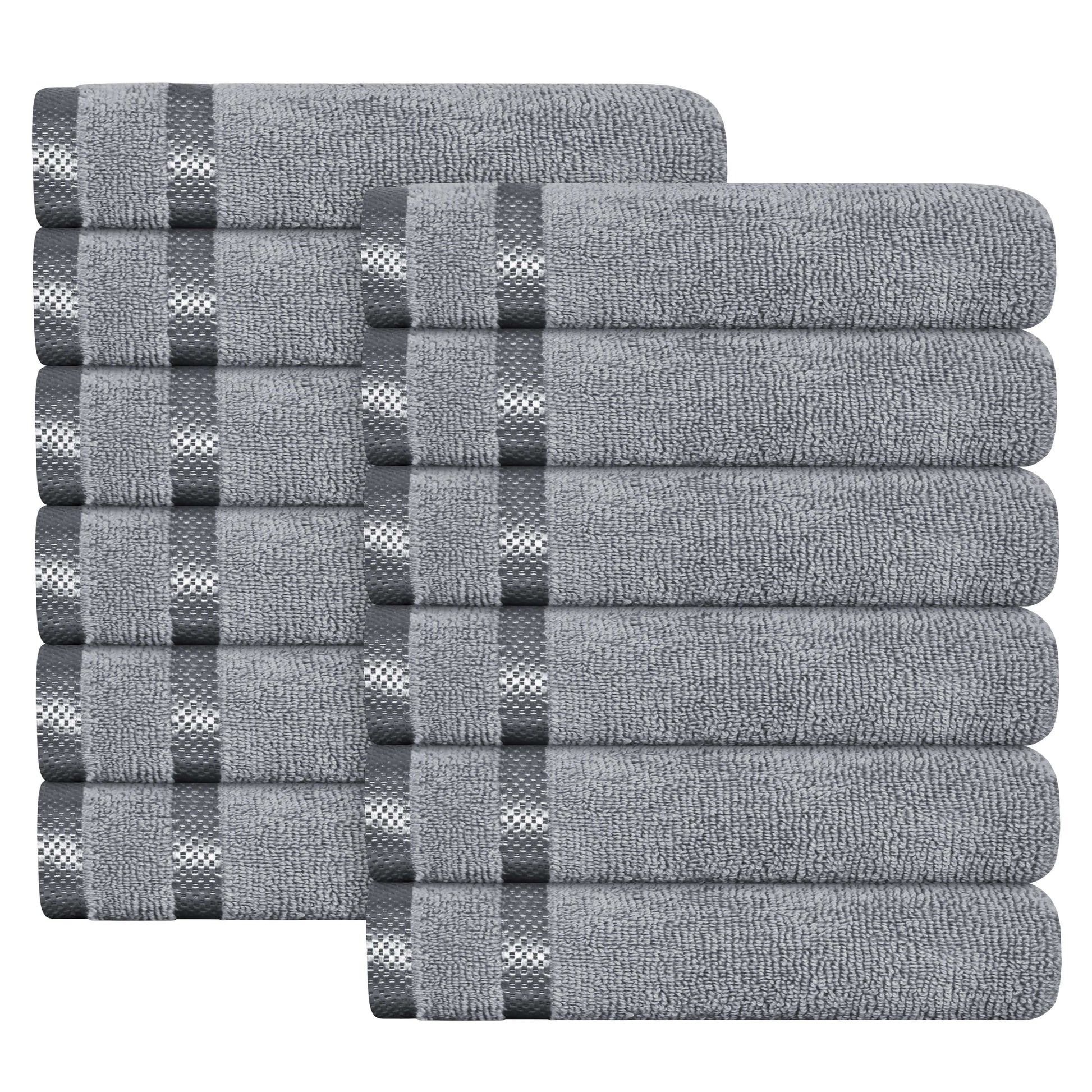 Belmont Viscose Stripe Silver Towels 100% Cotton Hotel Quality Super Absorbent 10 Piece Bale Set, 4 Hand Towel & 12 Face Cloths by OLIVIA ROCCO 12 PK FACE CLOTHS / SILVER OLIVIA ROCCO Towels