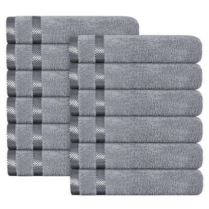 Belmont Viscose Stripe Silver Towels 100% Cotton Hotel Quality Super Absorbent 10 Piece Bale Set, 4 Hand Towel & 12 Face Cloths by OLIVIA ROCCO 12 PK FACE CLOTHS / SILVER OLIVIA ROCCO Towels