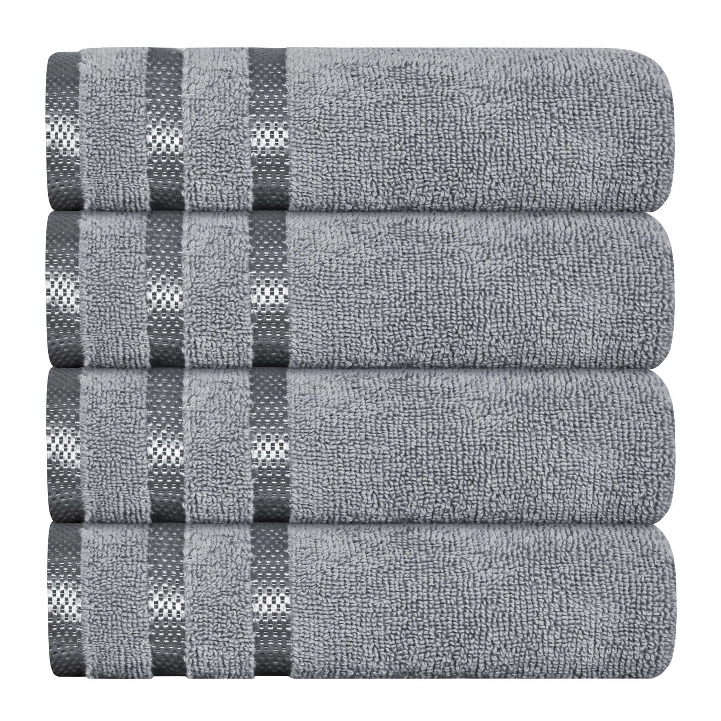 Belmont Viscose Stripe Silver Towels 100% Cotton Hotel Quality Super Absorbent 10 Piece Bale Set, 4 Hand Towel & 12 Face Cloths by OLIVIA ROCCO 4 PK HAND TOWEL / SILVER OLIVIA ROCCO Towels