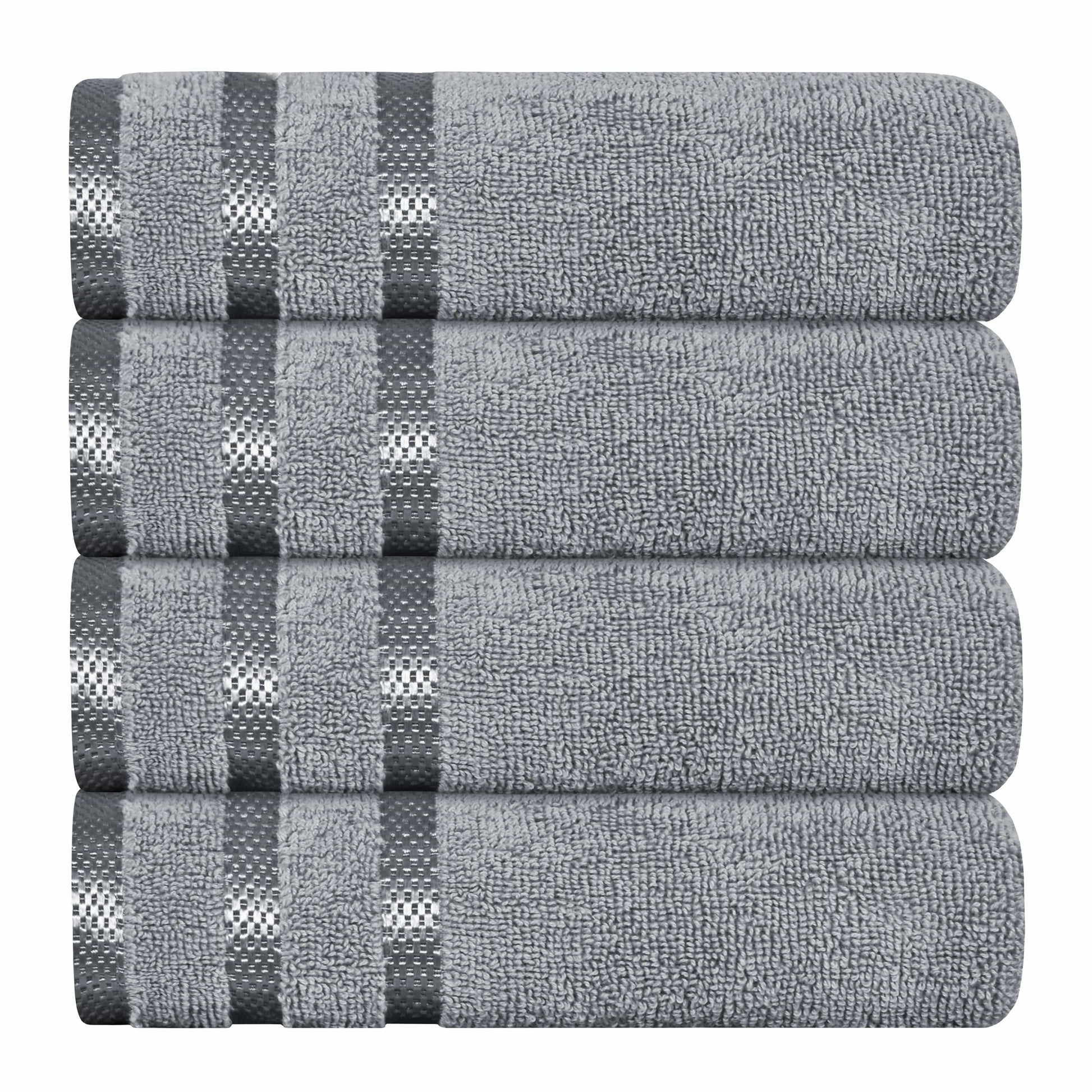 Belmont Viscose Stripe Silver Towels 100% Cotton Hotel Quality Super Absorbent 10 Piece Bale Set, 4 Hand Towel & 12 Face Cloths by OLIVIA ROCCO 4 PK HAND TOWEL / SILVER OLIVIA ROCCO Towels