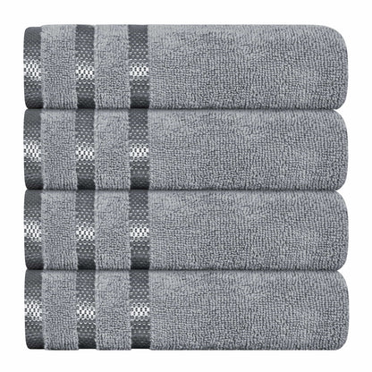 Belmont Viscose Stripe Silver Towels 100% Cotton Hotel Quality Super Absorbent 10 Piece Bale Set, 4 Hand Towel & 12 Face Cloths by OLIVIA ROCCO 4 PK HAND TOWEL / SILVER OLIVIA ROCCO Towels