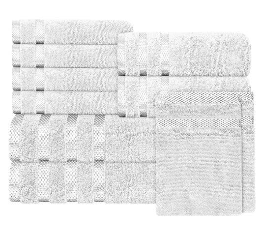Belmont Viscose Stripe White Towels 100% Cotton Hotel Quality Super Absorbent 10 Piece Bale Set, 4 Hand Towel & 12 Face Cloths by OLIVIA ROCCO 10 PK TOWEL BALE / WHITE OLIVIA ROCCO Towels