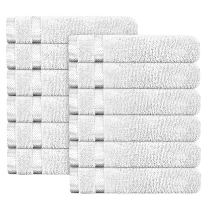 Belmont Viscose Stripe White Towels 100% Cotton Hotel Quality Super Absorbent 10 Piece Bale Set, 4 Hand Towel & 12 Face Cloths by OLIVIA ROCCO 12 PK FACE CLOTHS / WHITE OLIVIA ROCCO Towels