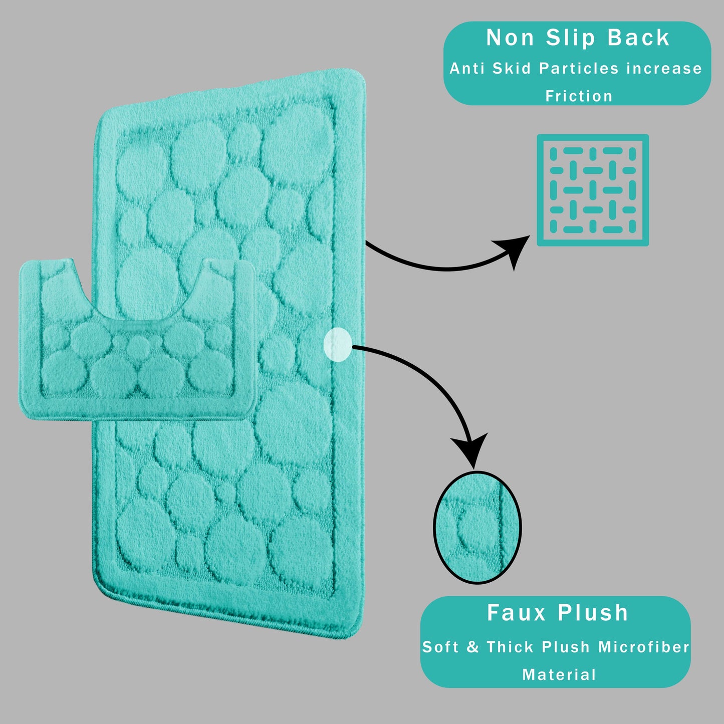 Cali Bubbles 2 Piece Bath Mat & Pedestal Set Duck Egg Non-Slip Soft & Absorbent Bathroom Mats for Comfort & Safety by Olivia Rocco Bath Mat 50 x 80 cm Pedestal Mat 50 x 50 cm / Duck egg OLIVIA ROCCO Bath Mat