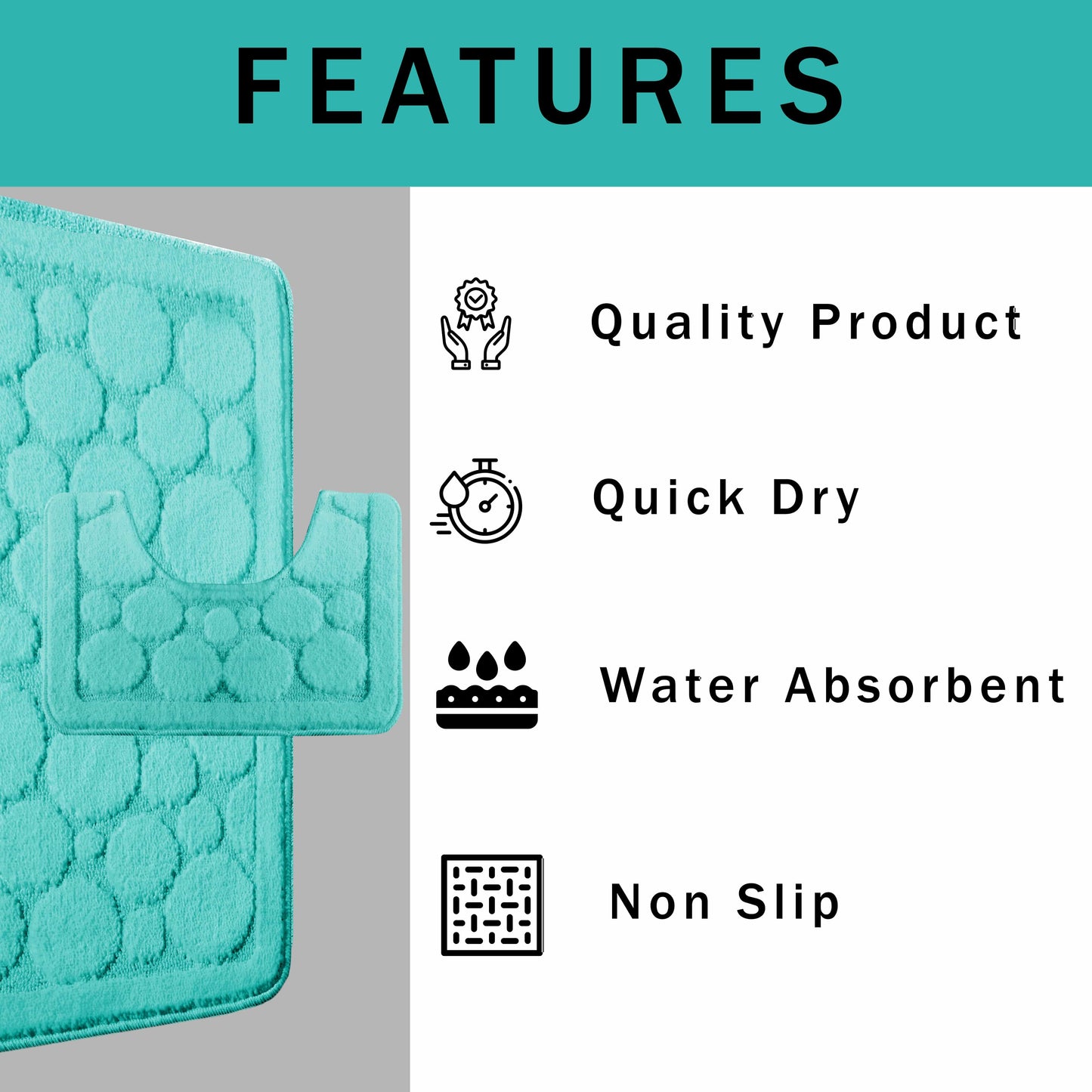 Cali Bubbles 2 Piece Bath Mat & Pedestal Set Duck Egg Non-Slip Soft & Absorbent Bathroom Mats for Comfort & Safety by Olivia Rocco Bath Mat 50 x 80 cm Pedestal Mat 50 x 50 cm / Duck egg OLIVIA ROCCO Bath Mat