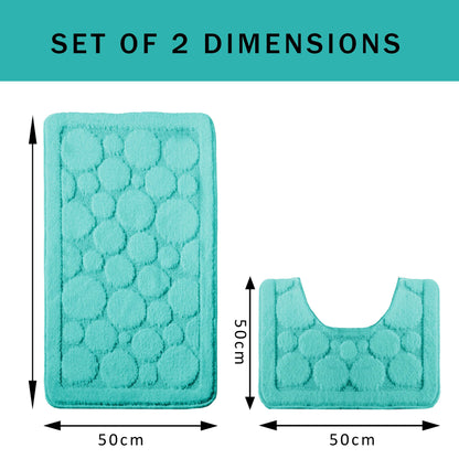 Cali Bubbles 2 Piece Bath Mat & Pedestal Set Duck Egg Non-Slip Soft & Absorbent Bathroom Mats for Comfort & Safety by Olivia Rocco Bath Mat 50 x 80 cm Pedestal Mat 50 x 50 cm / Duck egg OLIVIA ROCCO Bath Mat