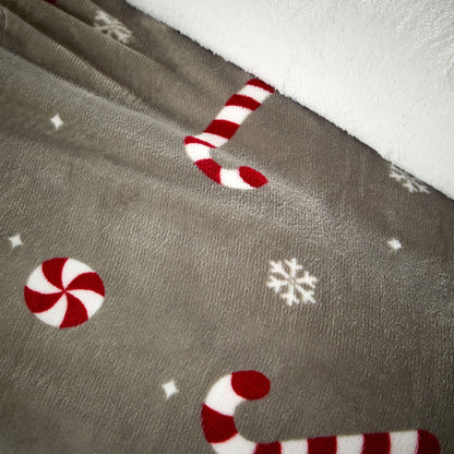 Candy Cane Teddy Fleece Duvet Cover Set Quilt Cover Cosy Bedding with Pillowcases Super Soft Easy Care Bed Linen Sets by Olivia Rocco Duvet Cover